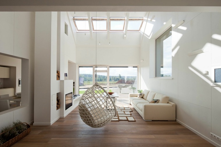 fauteuil suspendu design canapé tapsi de sol parquet bois moderne intérieur contemporain
