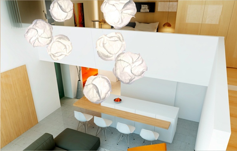 luminaire suspension salon design idée table en bois chaise canapé moderne design déco idée 