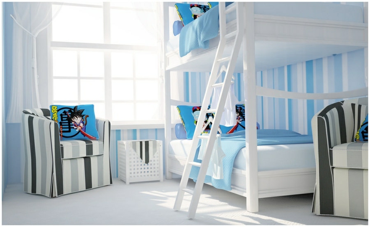 lit mezzanine chambres enfant idée fauteuil bleu blanc design 