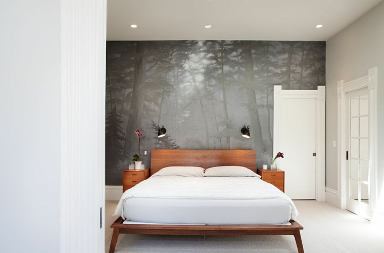 chambre zen déco papier peint tête de lit design