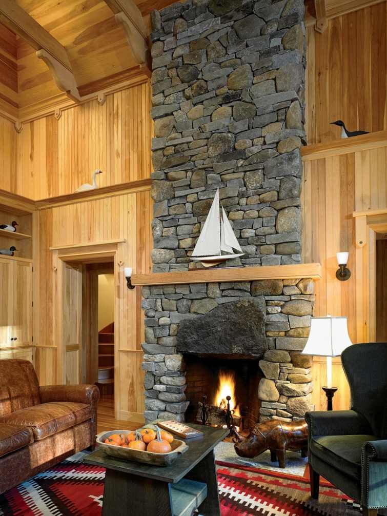 cheminee pierre interieur bois
