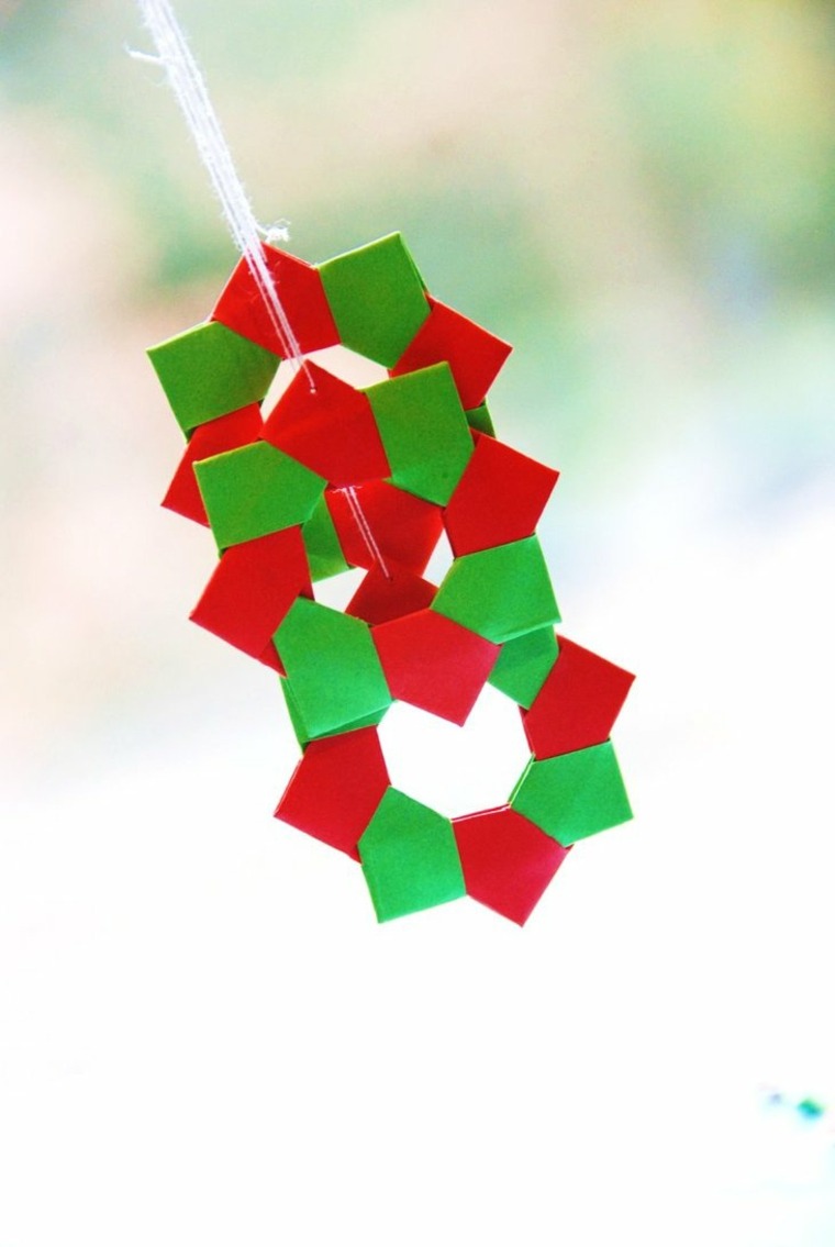 decoration Noel origami rouge vert
