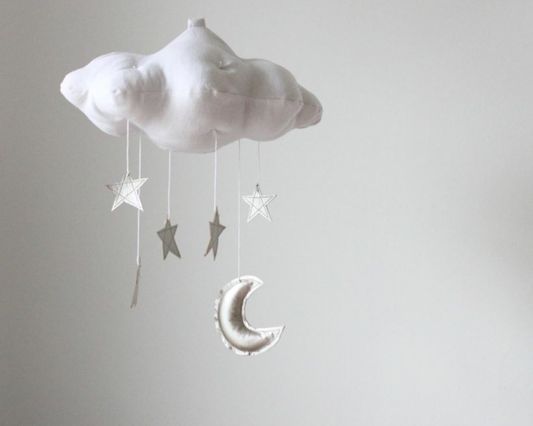 décoration chambre de bébé minimaliste idée original suspension étoiles nuage
