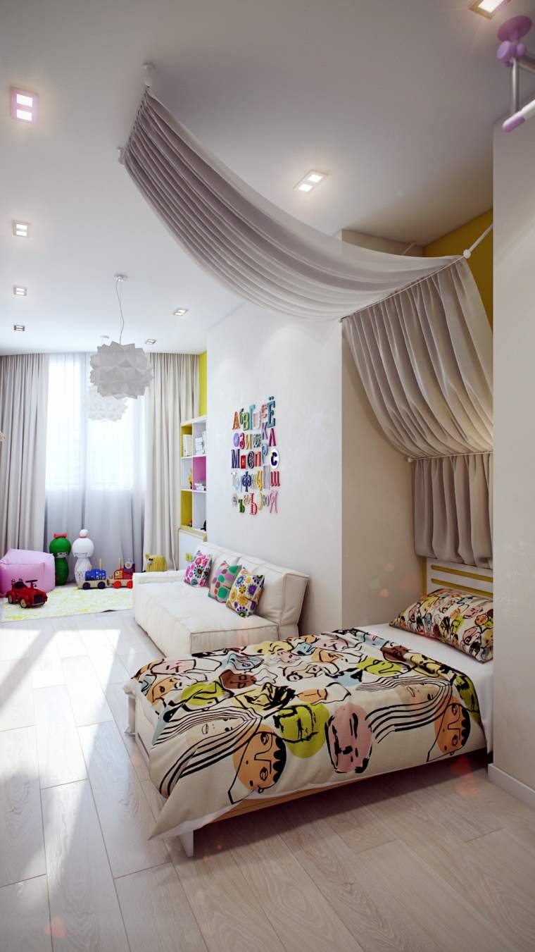 intérieur élégant blanc décoration idée originale aménagement chambre enfant lit