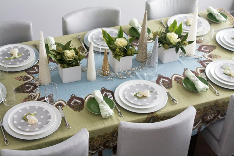 décoration table Noël vert blanc