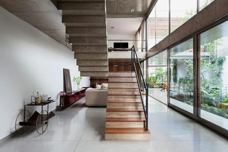 intérieur maison contemporaine escalier design maison béton bois design idée intérieur design sao paulo brésil cr2 arquitetura