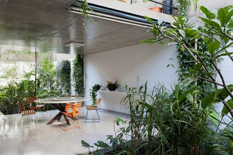intérieur maison contemporaine design intérieur moderne table blanche chaise orange déco jardin intérieur design sao paulo brésil cr2 arquitetura