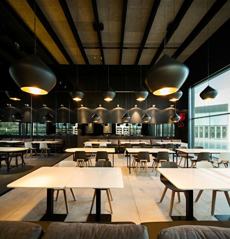 restaurant design intérieur contemporain faux plafond the ubon restaurant kuwait luminaire suspendu moderne 