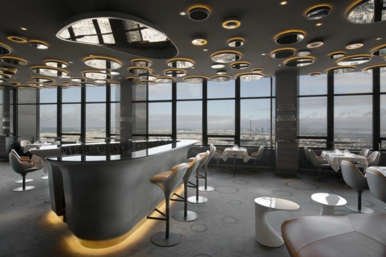 intérieur contemporain moderne restaurant paris exceptionnel vue panoramique faux plafond original