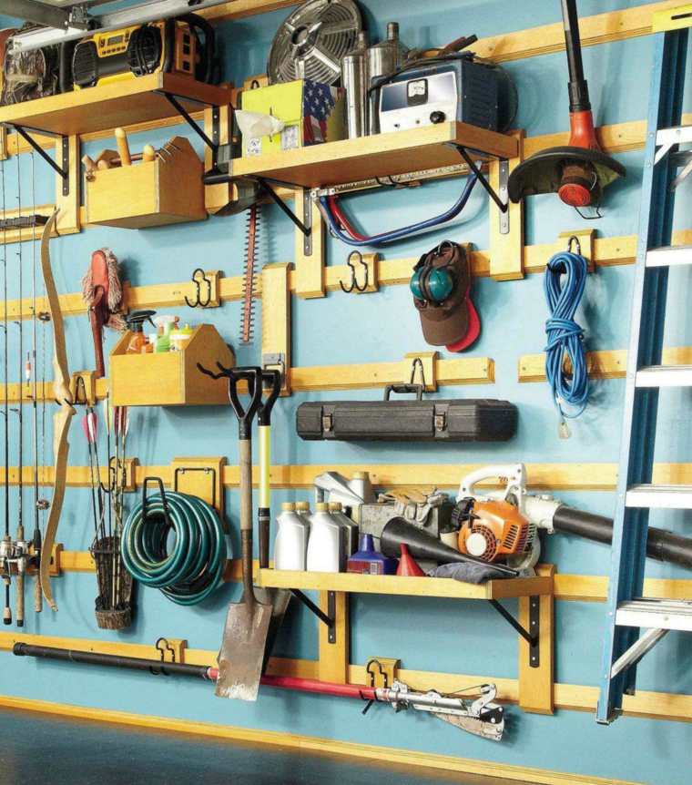 range outils de jardin idée mur rangement garage en bois étagère