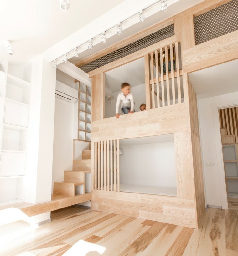grenier aménagement loft design bois moderne idée déco espace jeux enfants