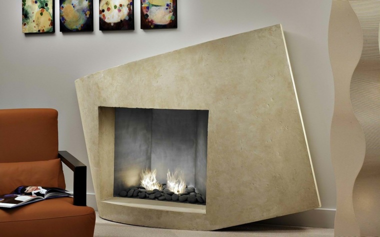 habillage cheminée moderne design salon déco mur tableau fauteuil