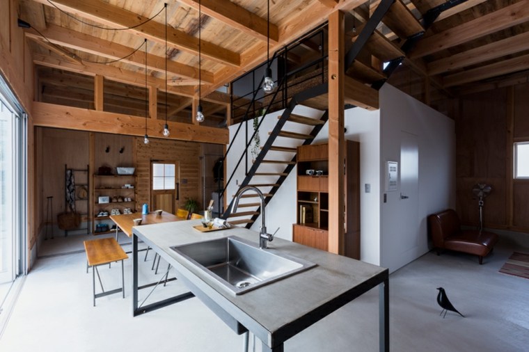 intérieur maison contemporaine design cuisine îlot central japon salle à manger alts design studio ishibe japon