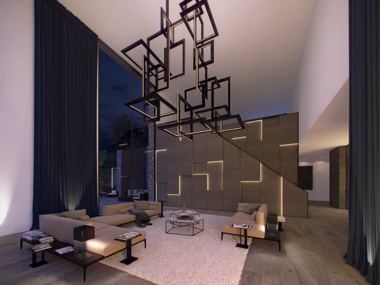 intérieur moderne salon design idée tapis de sol canapé d'angle fauteuil table basse 