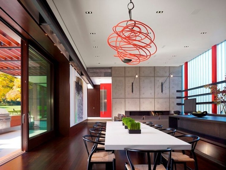 intérieur moderne design luminaire suspension idée déco table blanche design