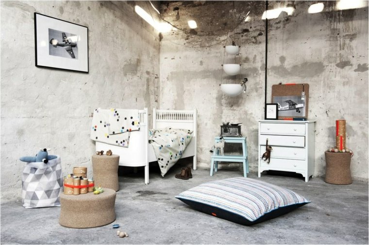chambre enfant scandinave design idée coussin lit enfant tabouret 