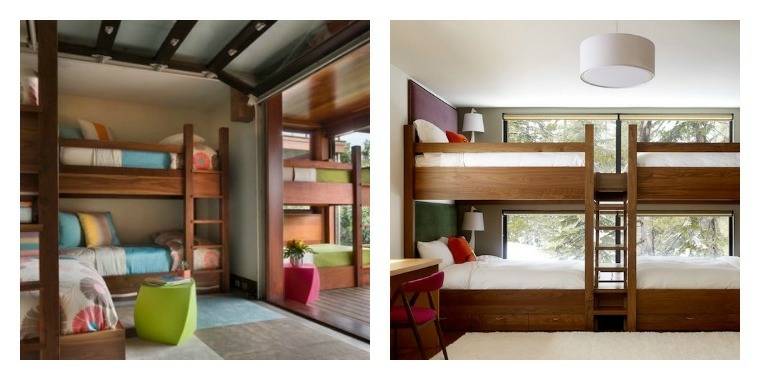 lit deux places mezzanine lit en bois chambre enfant idée original tapis de sol pouf déco