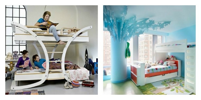 lit mezzanine deux places gain de place tapis de sol chambre enfant design idée