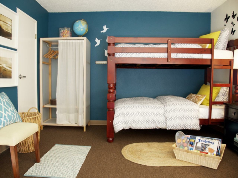 lit mezzanine deux places chambre enfant gain de place déco chambre bleue