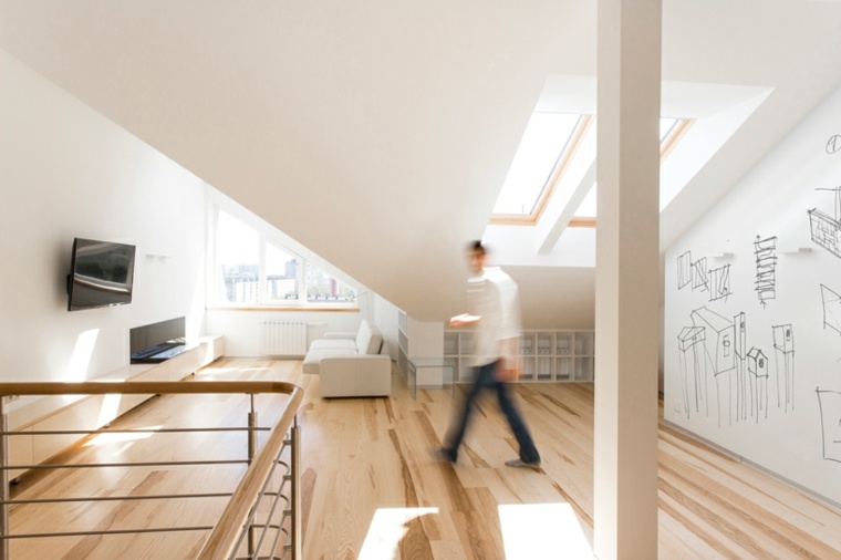 grenier renovation appartement espace design bois parquet moderne salon intérieur minimaliste
