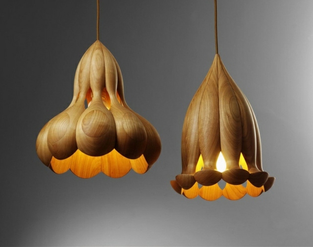 luminaire bois suspendu design idée éclairage intérieur moderne