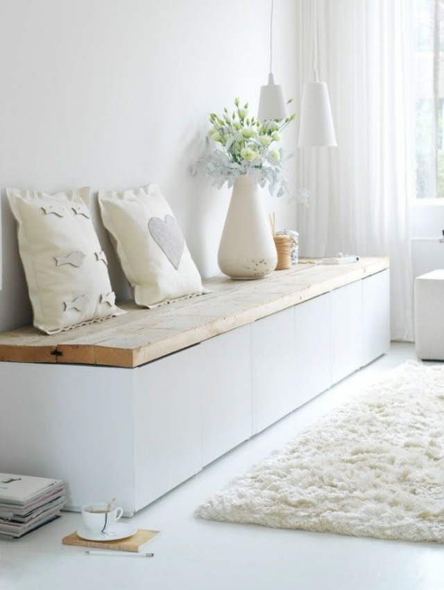 meuble besta ikea bois design idée fleurs coussins tapis de sol design
