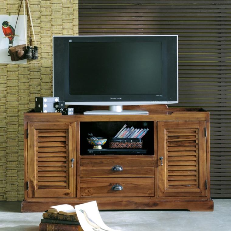 meuble tv en bois design aménagement idée bois massif déco maisons du monde