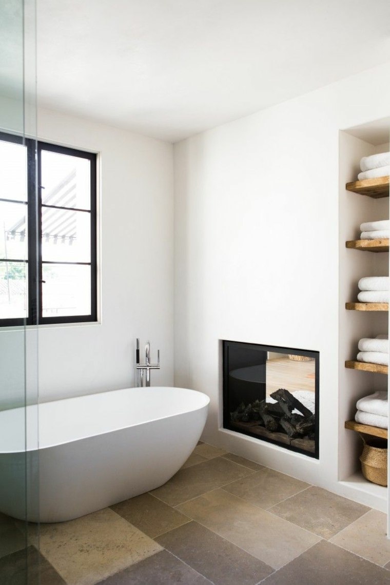 modèle de salle de bain design cheminée moderne