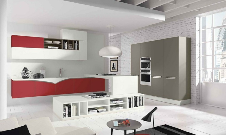 modèle cuisine rouge blanc gris