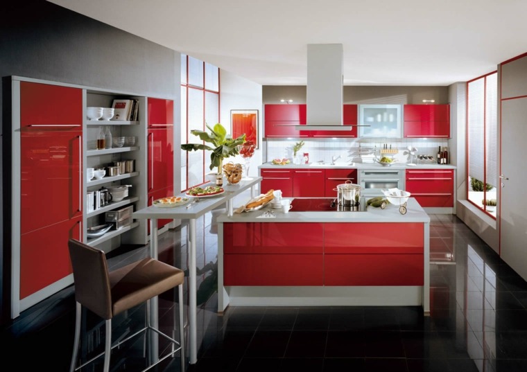 modèle cuisine rouge contemporaine