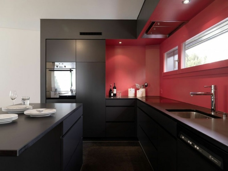 modèle de cuisine rouge gris moderne