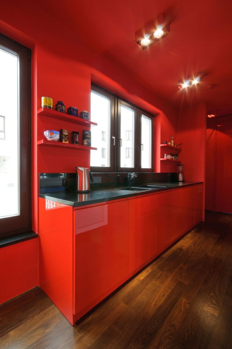modèle de cuisine rouge minimaliste