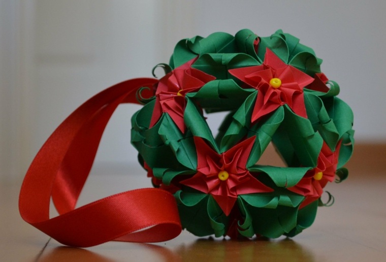 origami déco Noël rouge vert$