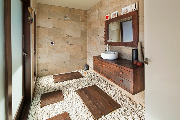 parements pierre salle de bain style zen
