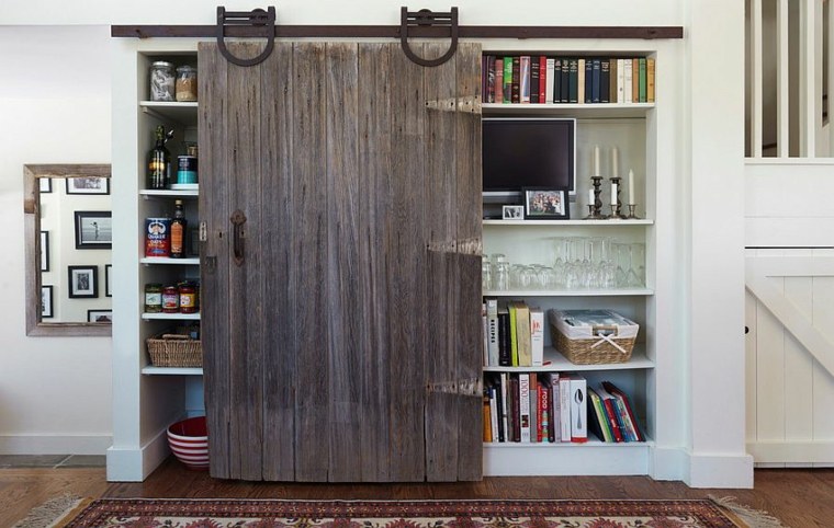 porte bois rustique design idée étagères tapis de sol cuisine moderne 