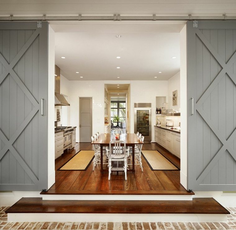 porte cuisine coulissante grange bois grise design salle à manger idée aménagement