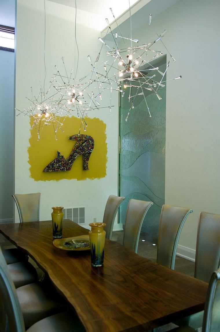 décoration salle à manger idée suspension luminaire déco mur tableau 
