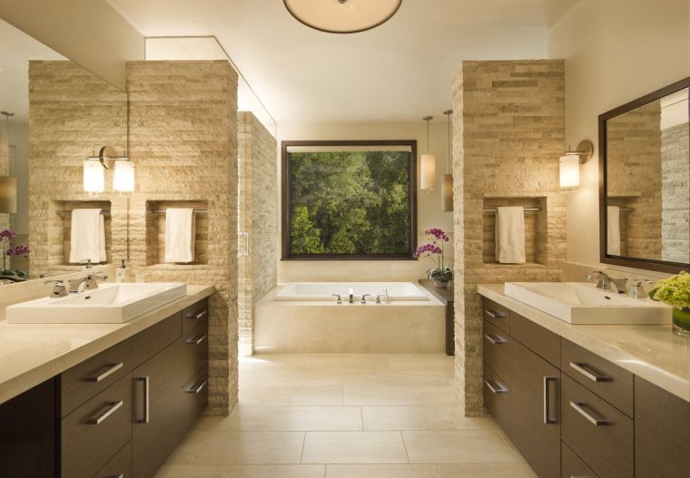 murs salle de bain pierre naturelle
