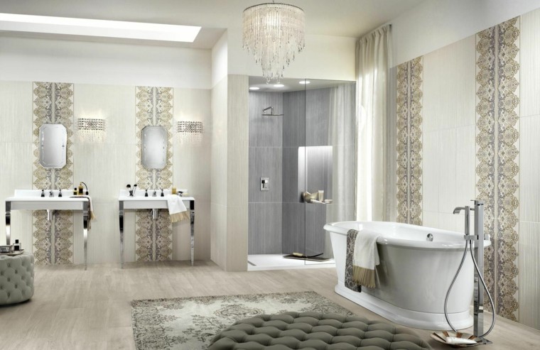salle de bain idée carrelage design baignoire design miroir cabine douche 