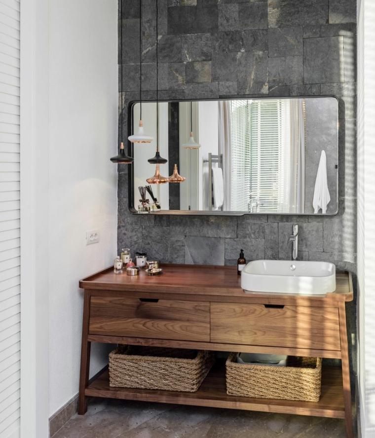 salle de bains style méditerranée meuble bois design idée miroir mur ofist design studio istanbul turquie 