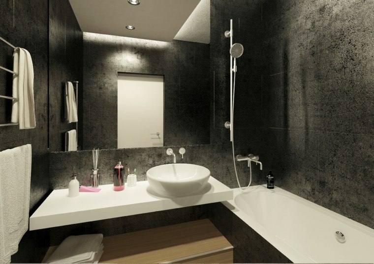 salle de bain design noir déco idée moderne évier baignoire