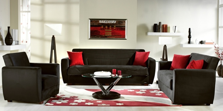 salon blanc rouge noir design canapé idée table basse déco mur tableau