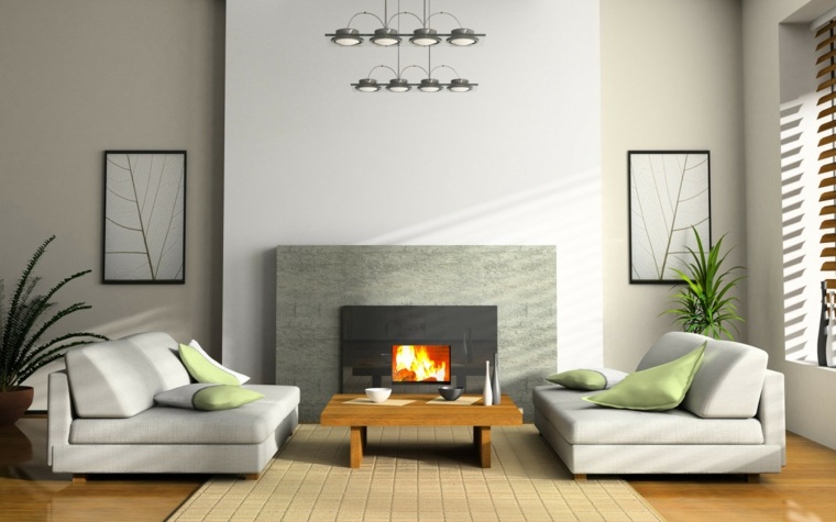 salon cheminée design idée déco mur tableau canapé moderne carrelage 