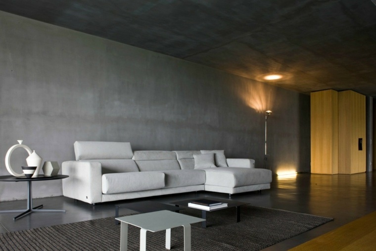salon contemporain gris design canapé blanc table basse blanche