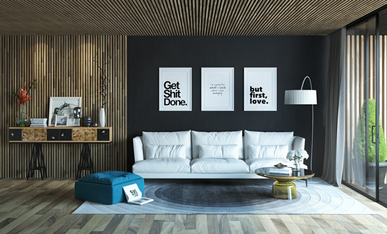 salon contemporain design canapé blanc composition cadres mur déco idée meuble design salon