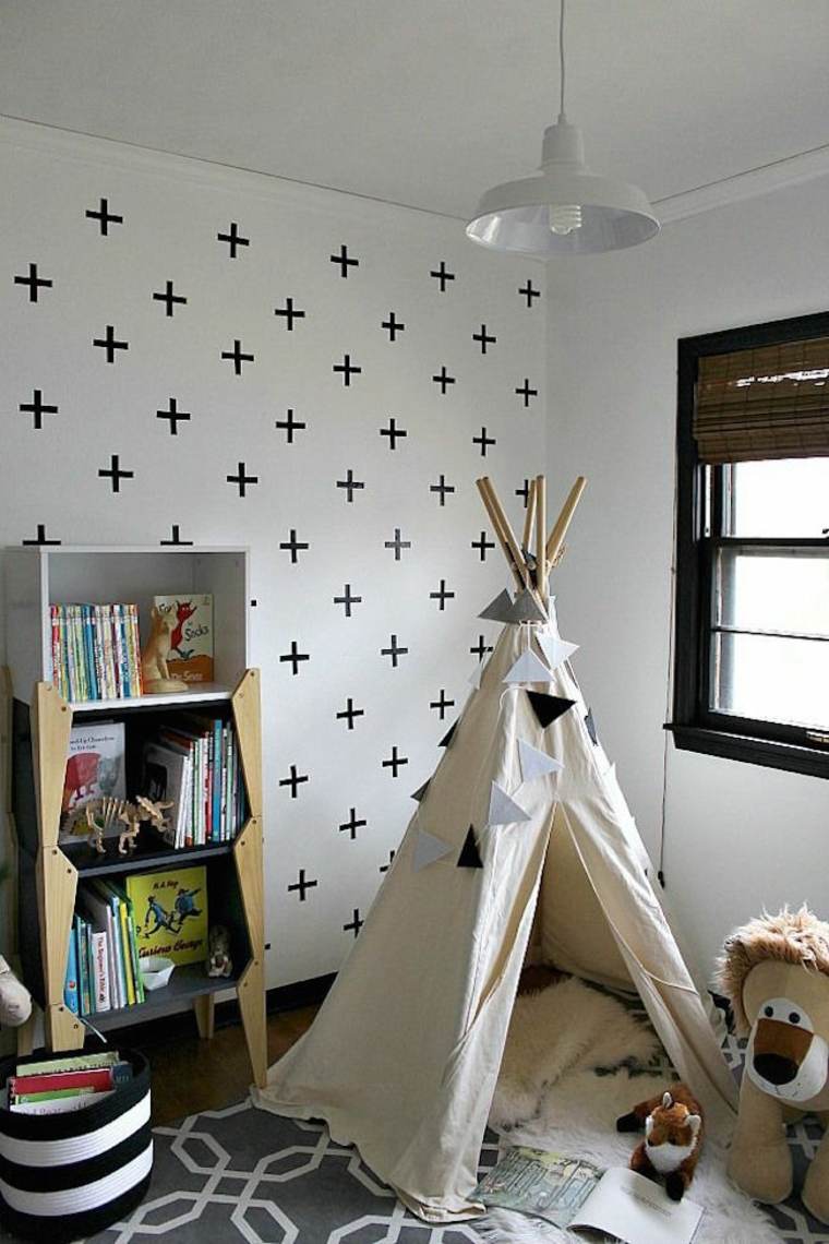 tipi enfant construire idée déco chambre papier peint mur design rangement chambre enfant étagères