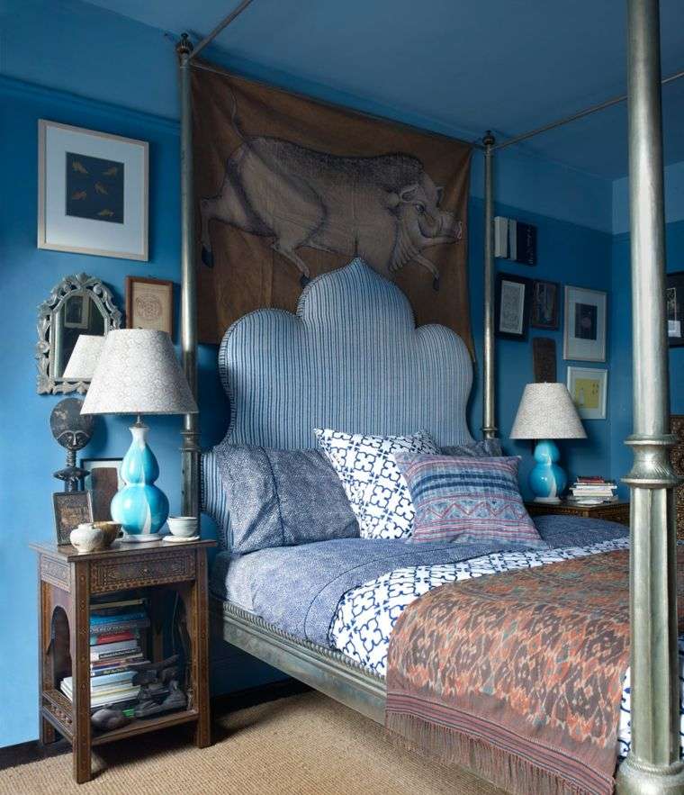 chambre tête de lit orientale bleue