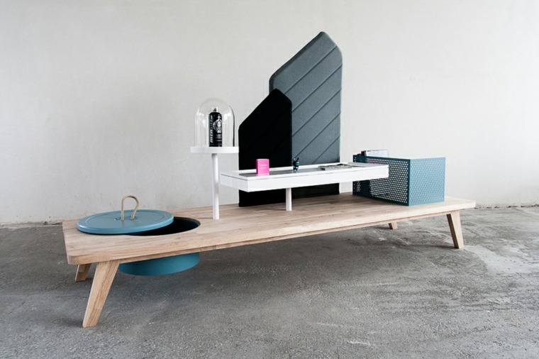 table avec rangement bois design table banc idée original mobilier design