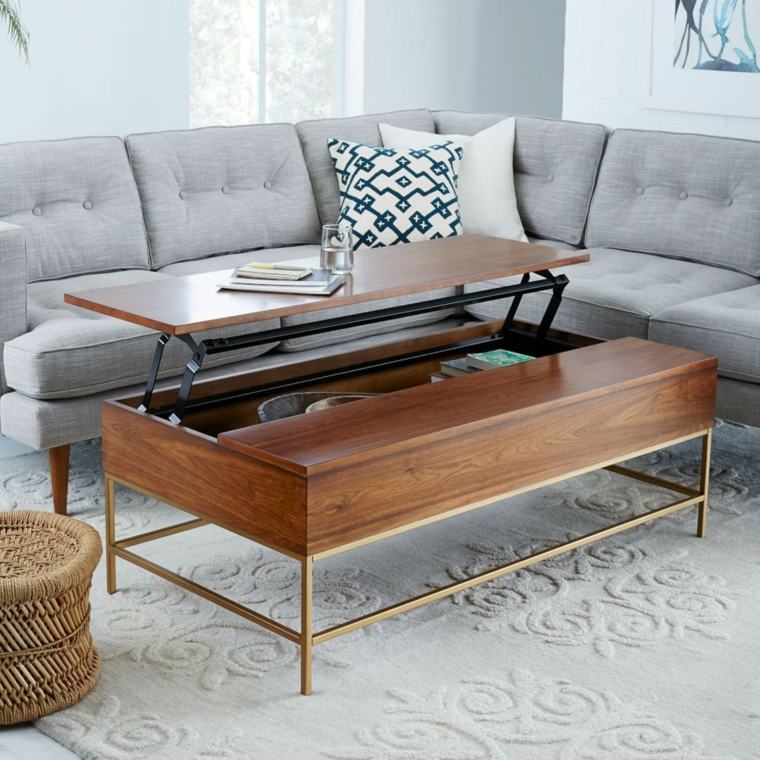 table avec rangement bois design idée gain de place salon