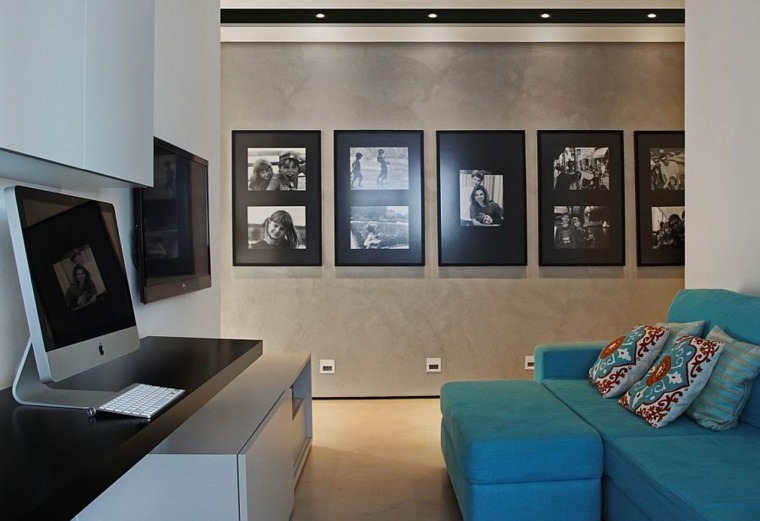 appartement moderne brésil idée aménagement intérieur décoration mur canapé bleu coussins 